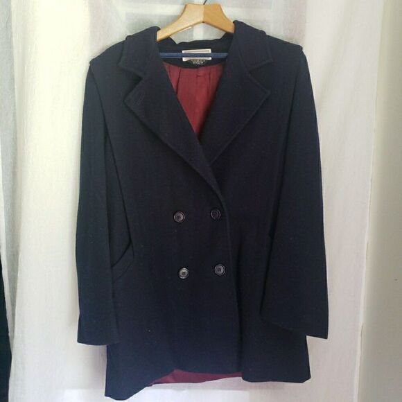 Westbound Dillard's Pea Coat Navy Double Breasted 100% Wool Shell Size 12 - Picture 4 of 13